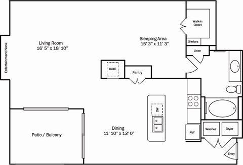 A floor plan of a home with a living room, dining room, kitchen, pantry, and bathroom.